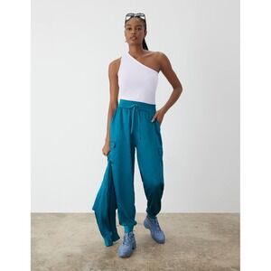 GSTQ Satin Jogger Pants Chelsea Blue Cargo Pockets Drawstring Waist Size M